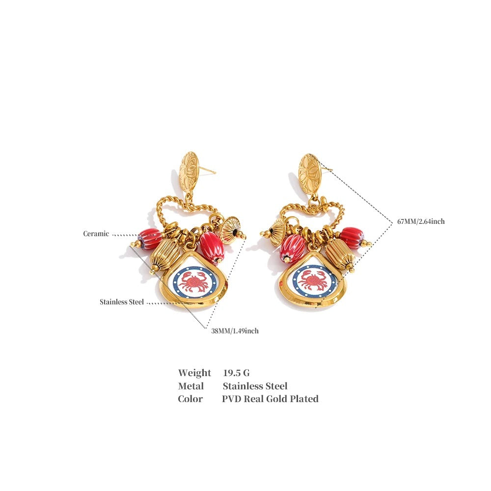 Enamel Heart Geometric Earrings — Gold-Plated Stainless Steel with Enamel · PS1026