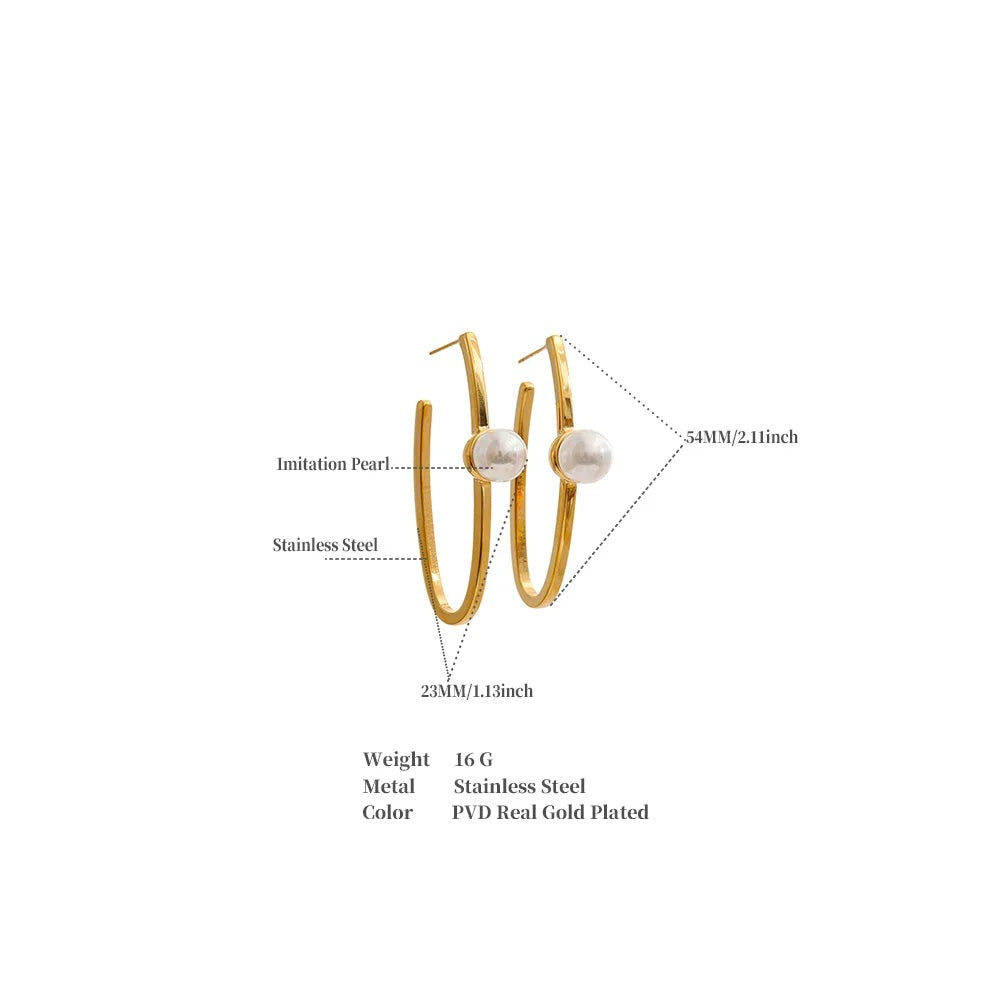 Pearl geometric earrings in gold-plated stainless steel with pearl.