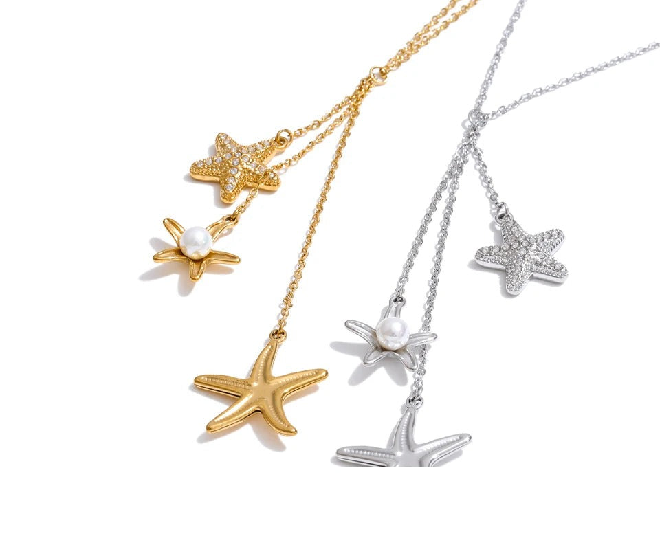 Cubic zirconia pearl shell necklace in gold-plated stainless steel with pearl and cubic zirconia.
