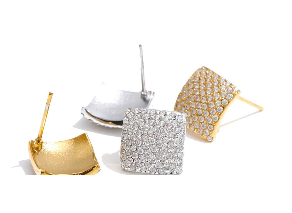 Cubic Zirconia Geometric Earrings — Gold-Plated Stainless Steel with Cubic Zirconia · PS1142