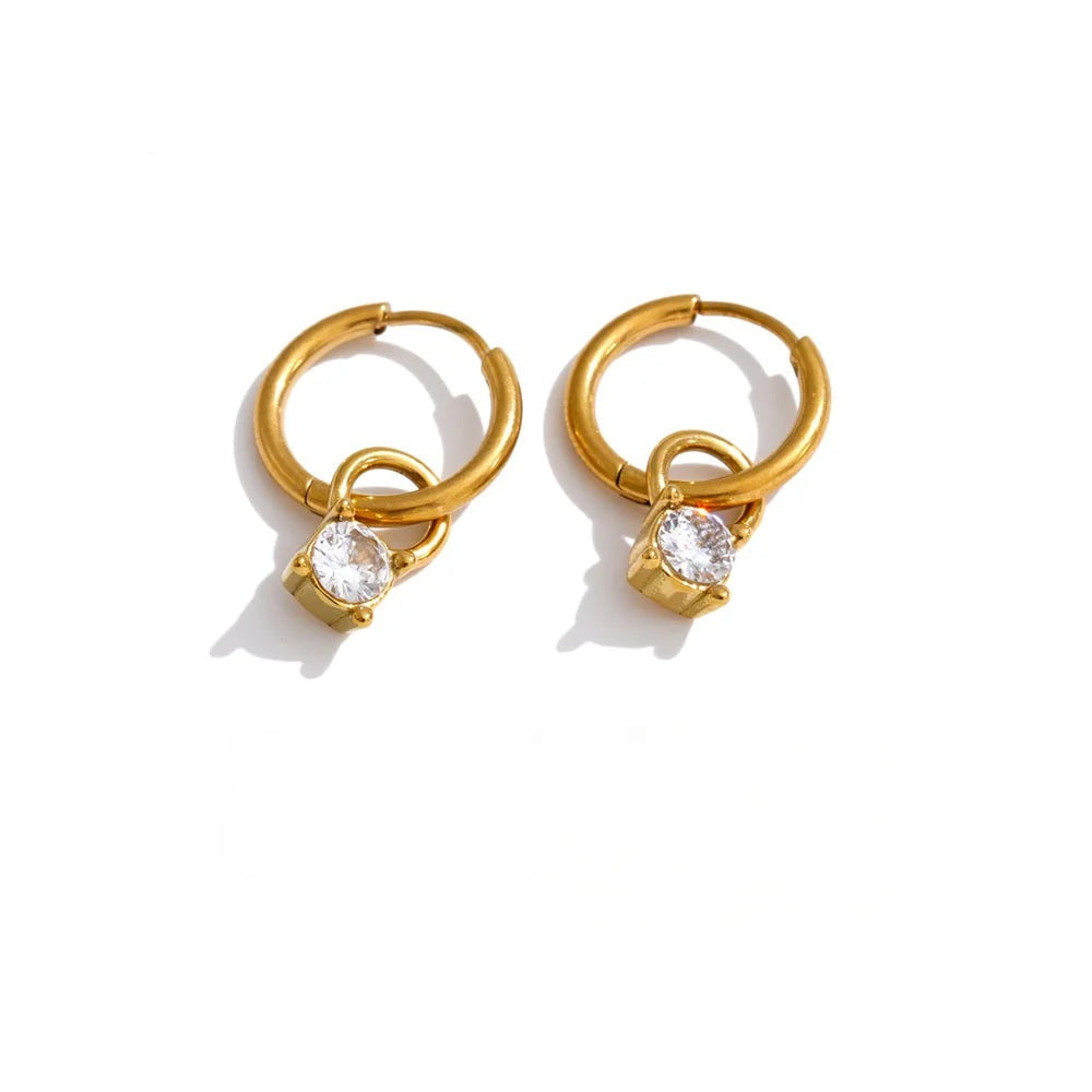 Cubic Zirconia Geometric Earrings — Gold-Plated Stainless Steel with Cubic Zirconia · PS1456