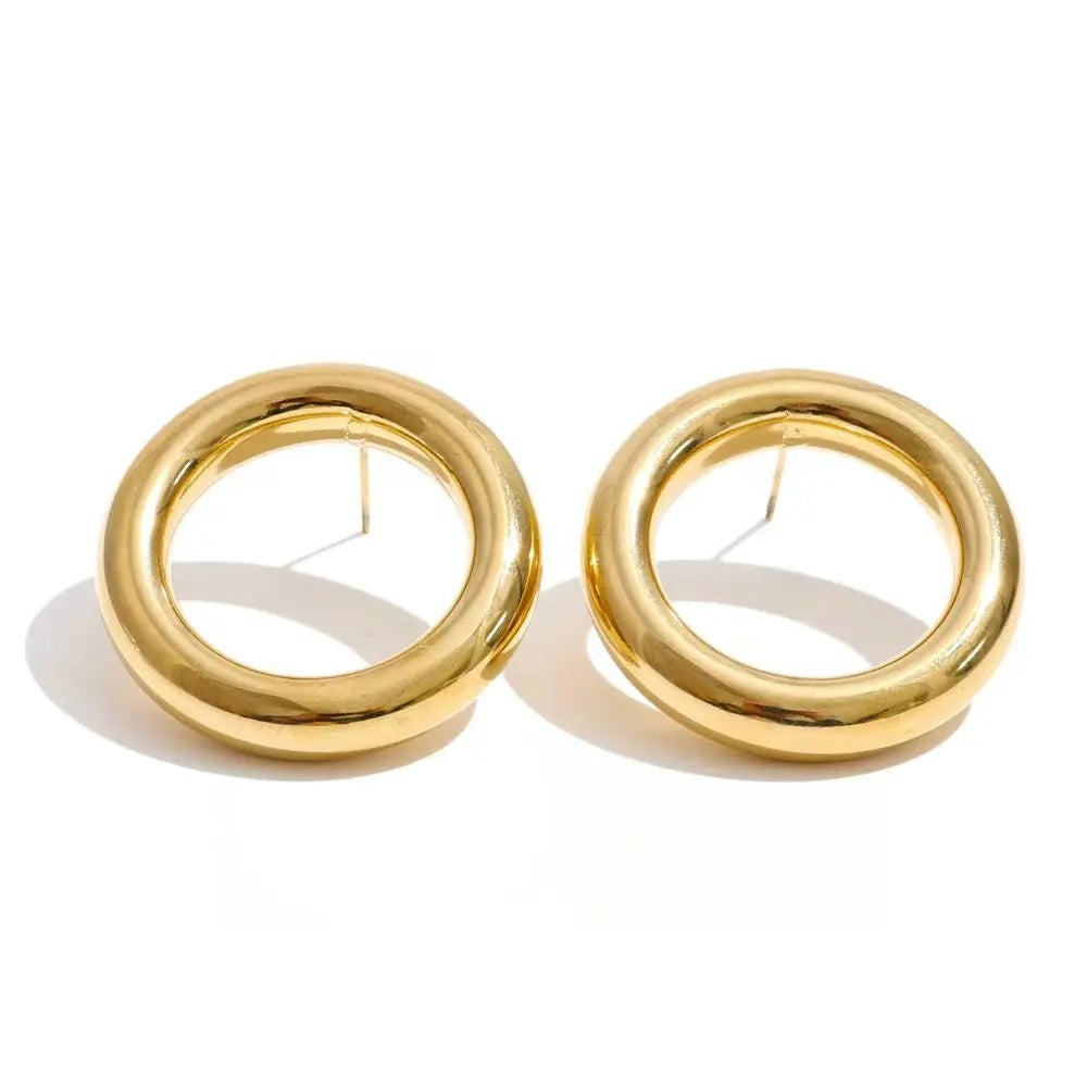 Gold-plated stainless steel hoop earrings with a simple design.