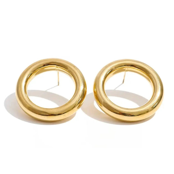 Gold-plated stainless steel hoop earrings with a simple design.