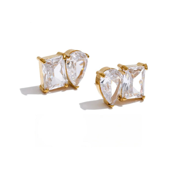 Cubic Zirconia Geometric Earrings — Gold-Plated Stainless Steel with Cubic Zirconia · PS1388