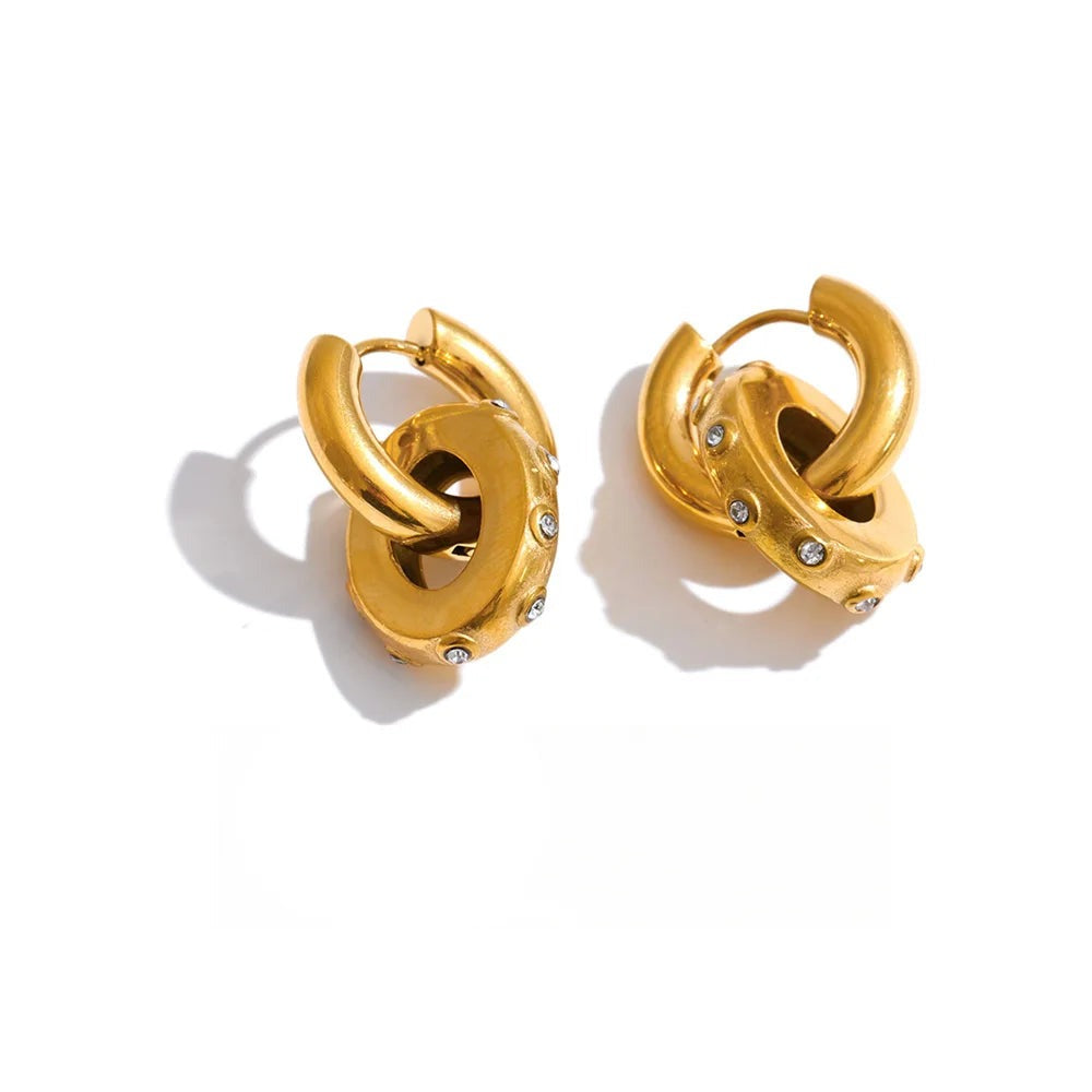 Cubic Zirconia Geometric Earrings — Gold-Plated Stainless Steel with Cubic Zirconia · PS1201