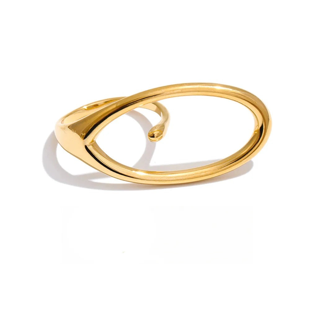 Gold-plated stainless steel ring with a unique loop design.