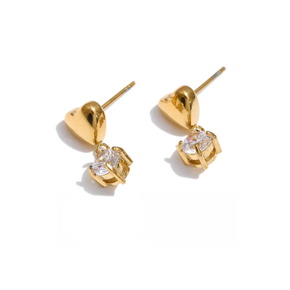 Cubic Zirconia Heart Earrings — Gold-Plated Stainless Steel with Cubic Zirconia · PS1244