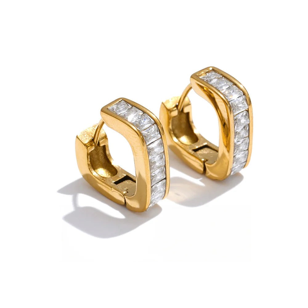 Cubic Zirconia Heart Earrings — Gold-Plated Stainless Steel with Cubic Zirconia · PS1246