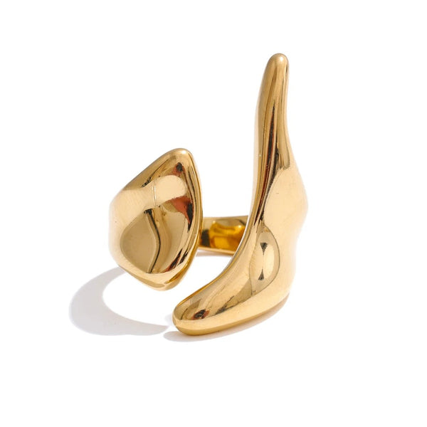 Gold-plated stainless steel ring with a unique design.