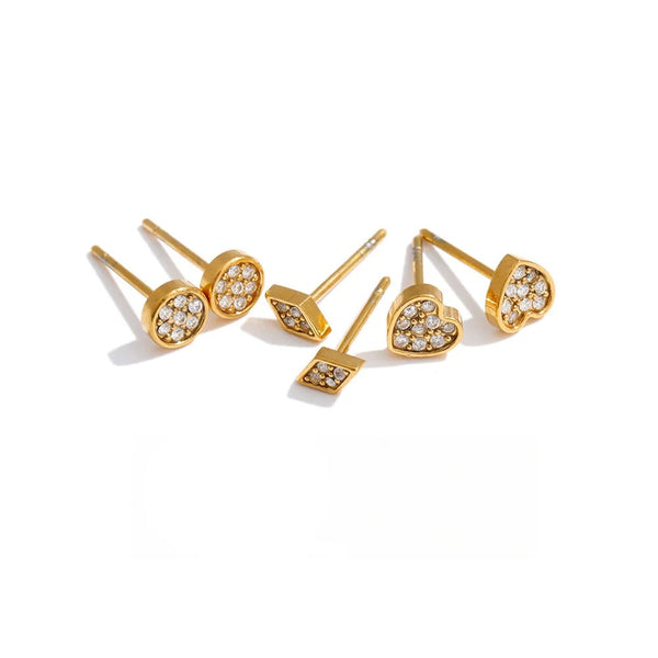 Cubic Zirconia Heart Geometric Earrings — Gold-Plated Stainless Steel with Cubic Zirconia · PS1106
