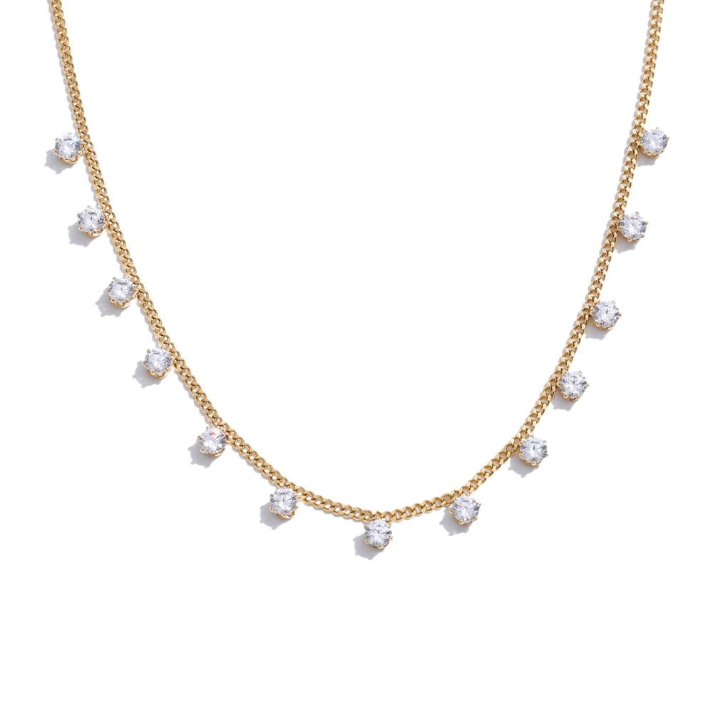 Gold-plated stainless steel necklace with cubic zirconia stones.