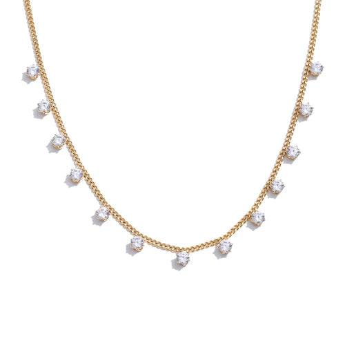 Gold-plated stainless steel necklace with cubic zirconia stones.