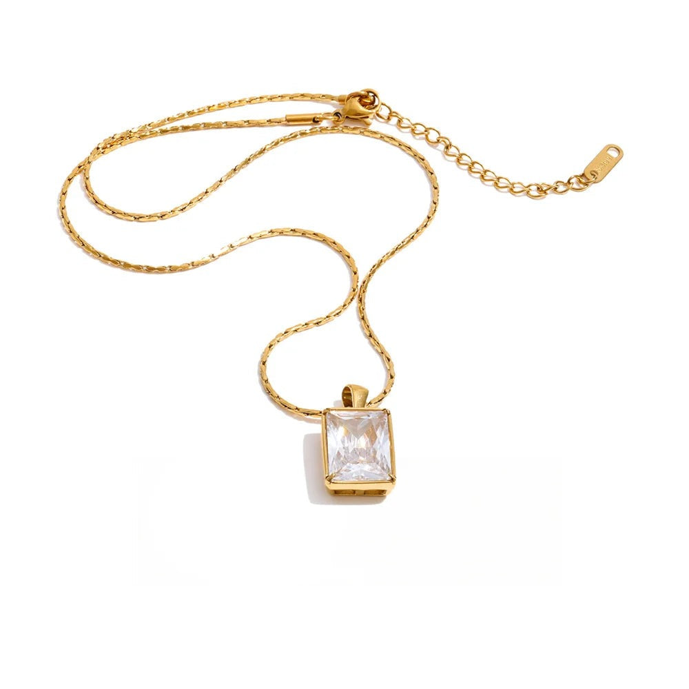 Gold-plated stainless steel necklace with cubic zirconia.