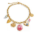 Gold-plated necklace with shell and resin charms.