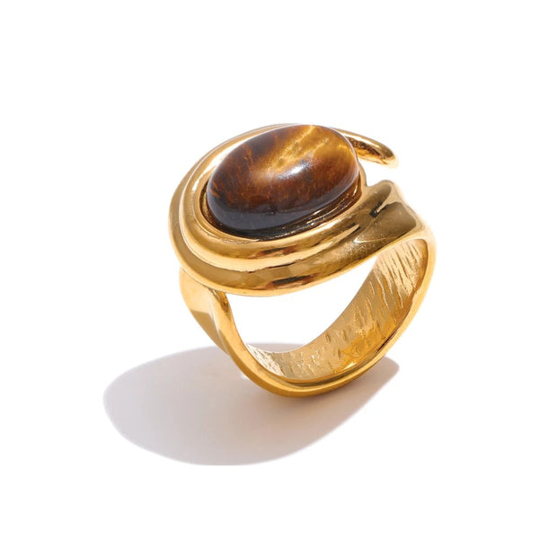 Gold-plated stainless steel ring with natural stone.
