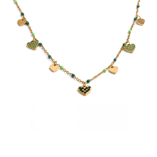 Gold-plated stainless steel necklace with natural stone and crystal accents.