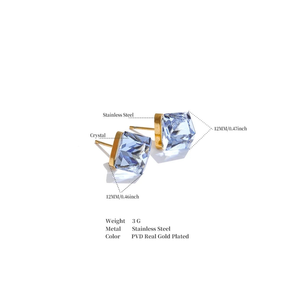 Crystal multi-color geometric earrings in gold-plated stainless steel with crystal.