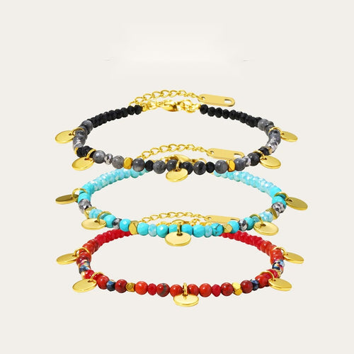 Colorful Natural Stone Beaded Bracelet — 316L Stainless Steel