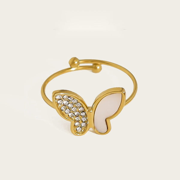 Butterfly Adjustable Ring Crystal Shell — 316L Stainless Steel · PS458