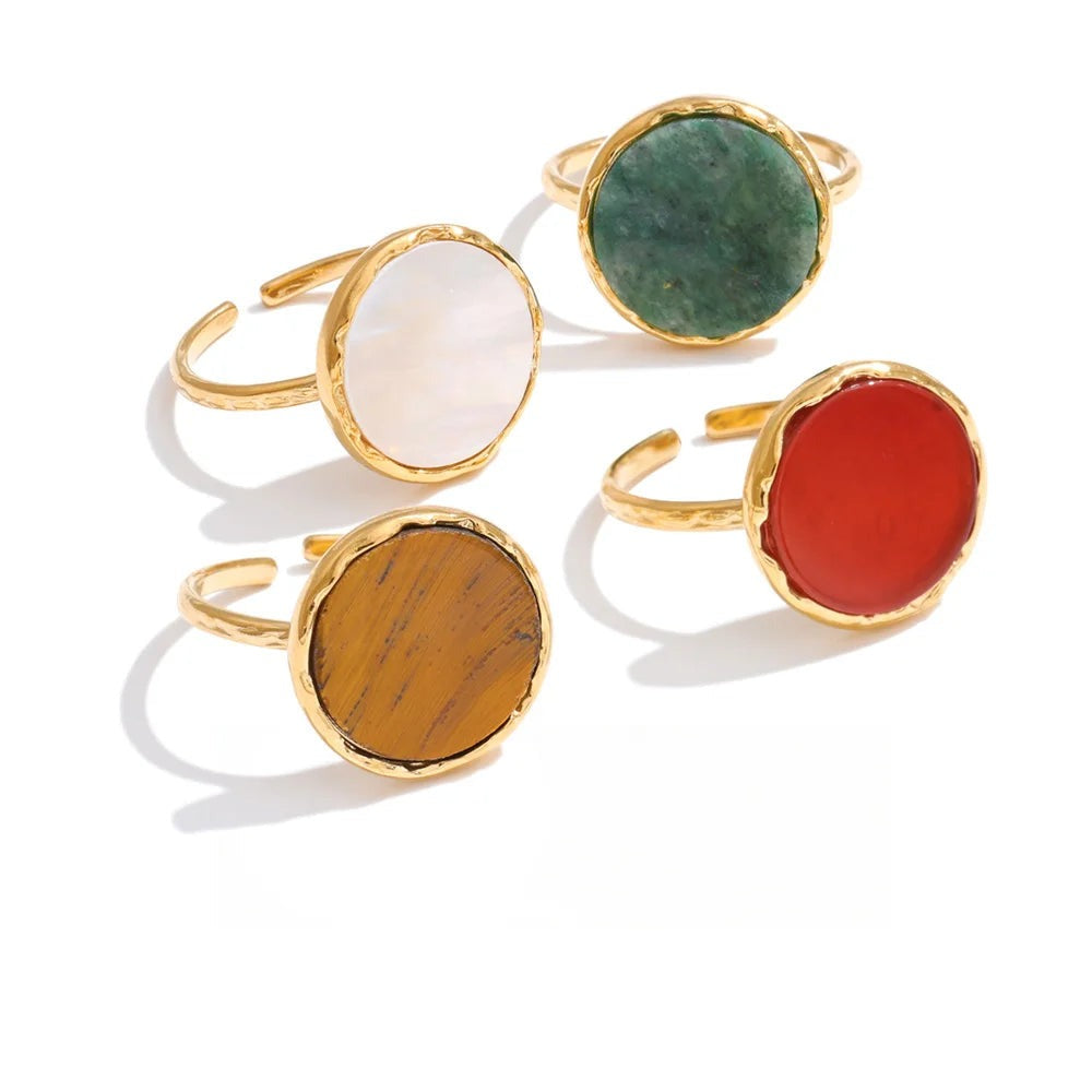 Gold-plated stainless steel ring with natural stone insets.