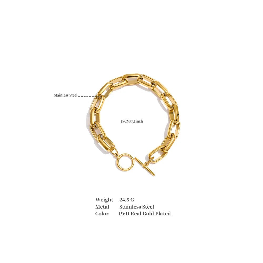 Geometric Chain Bracelet — Gold-Plated Stainless Steel · PS1157