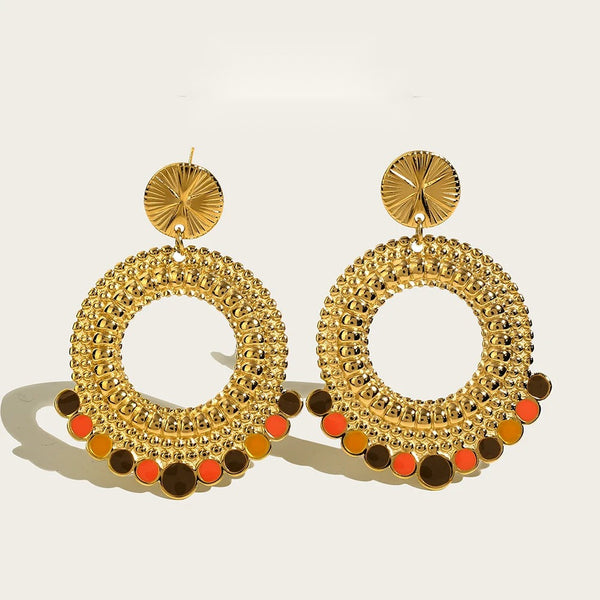 Drop Earrings Geometric Metal Texture Enamel — 316L Stainless Steel · PS442