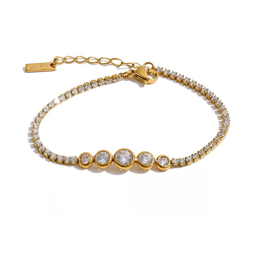 Gold-plated bracelet with cubic zirconia stones.