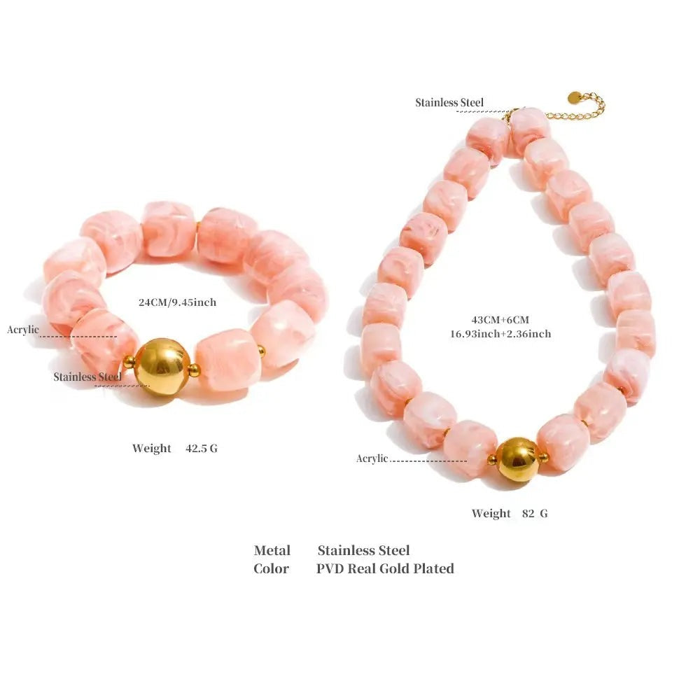 Acrylic Beaded Geometric Necklace — Gold-Plated Stainless Steel with Acrylic · PS2198