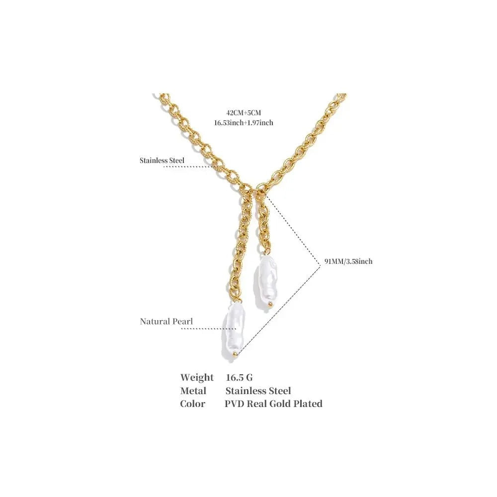 Pearl geometric chain necklace in gold-plated stainless steel with pearl.