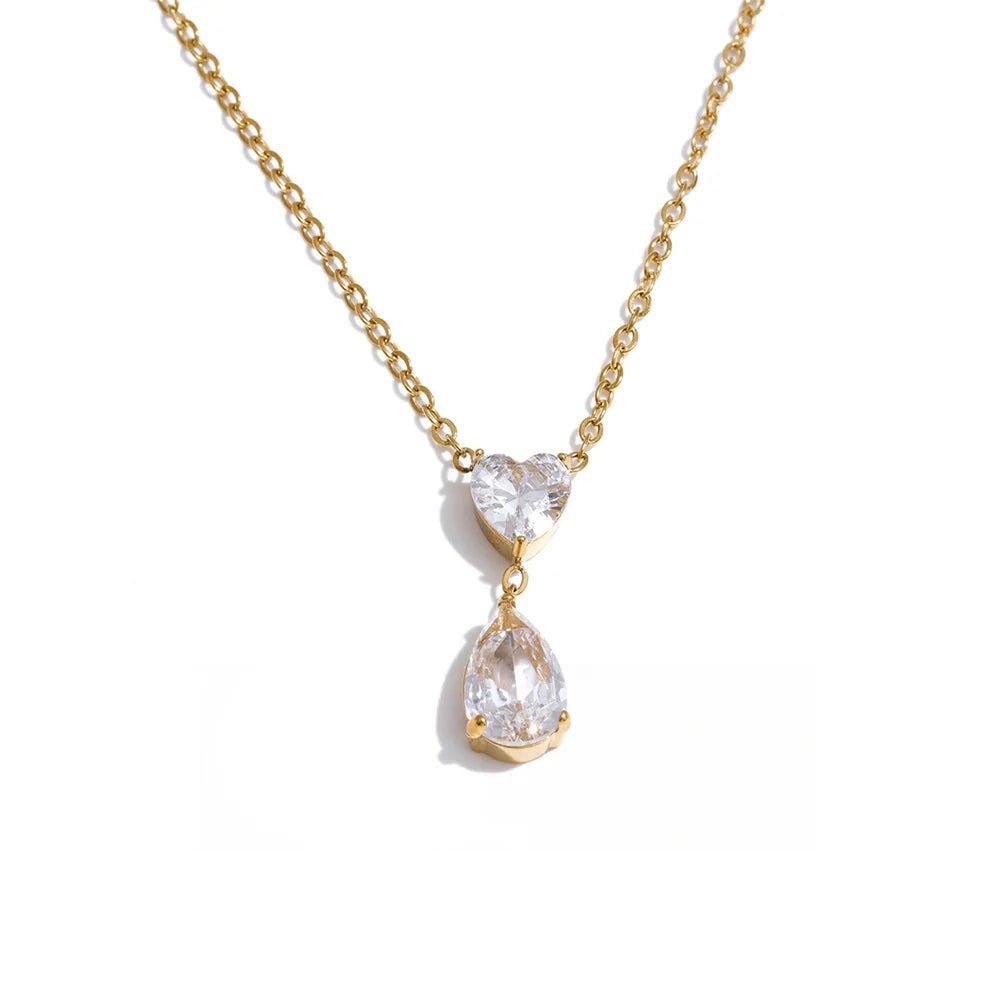 Gold-plated stainless steel necklace with cubic zirconia.