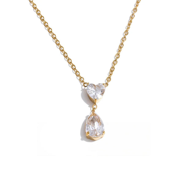 Gold-plated stainless steel necklace with cubic zirconia.