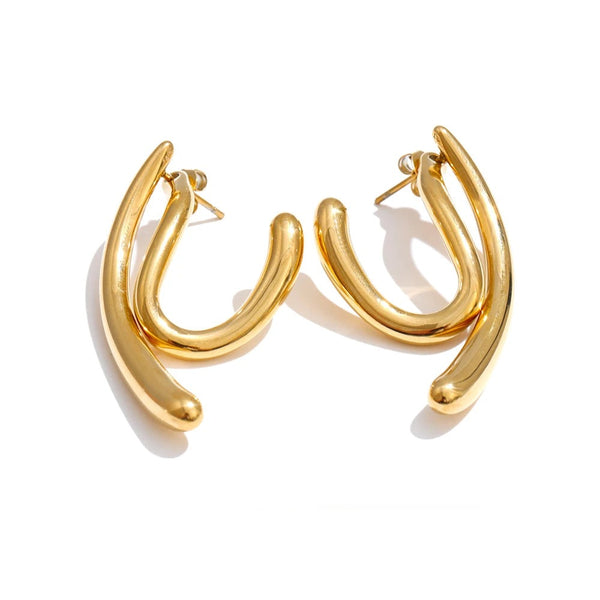 Gold-plated stainless steel earrings featuring a large hoop design.