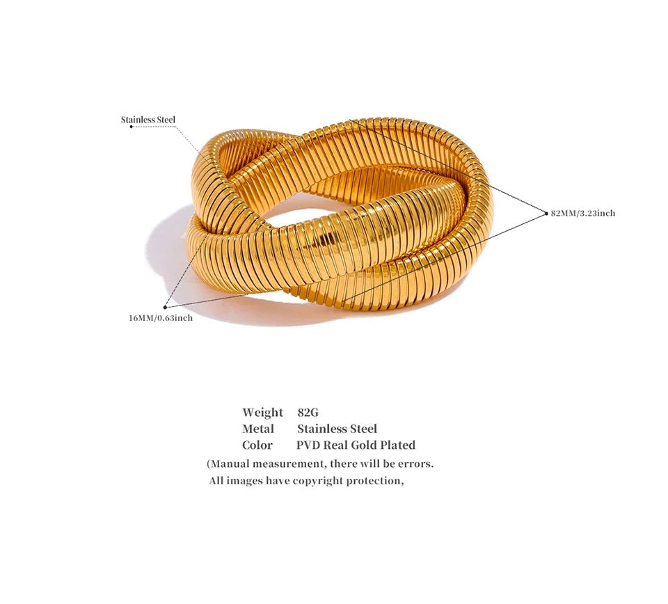 Geometric bracelet in gold-plated 316L stainless steel.