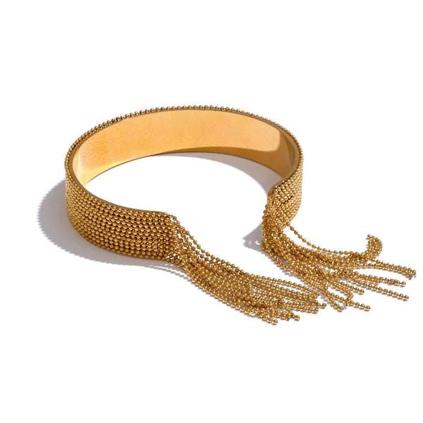 Gold-plated stainless steel bracelet with tassel fringe.