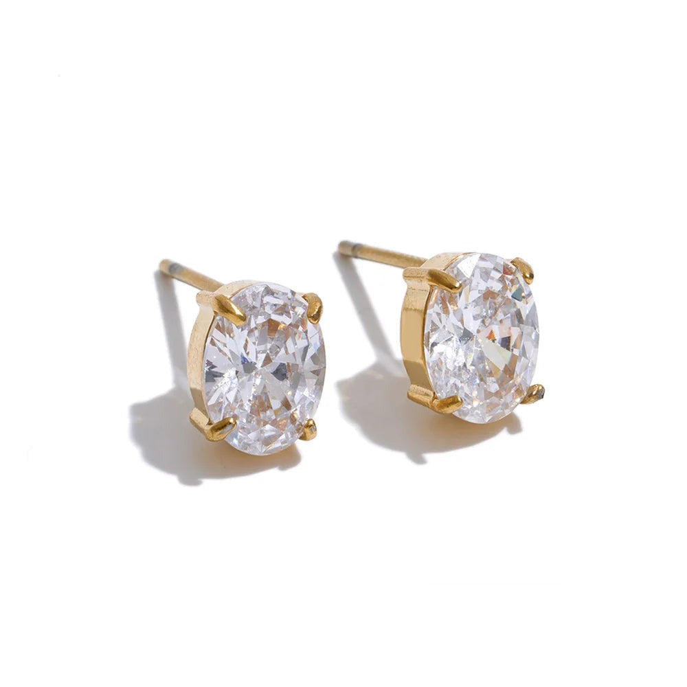 Cubic Zirconia Geometric Earrings — Gold-Plated Stainless Steel with Cubic Zirconia · PS2019