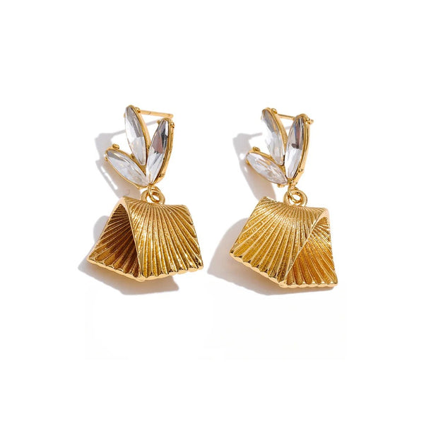 Cubic Zirconia Flower Geometric Earrings — Gold-Plated Stainless Steel with Cubic Zirconia · PS1209