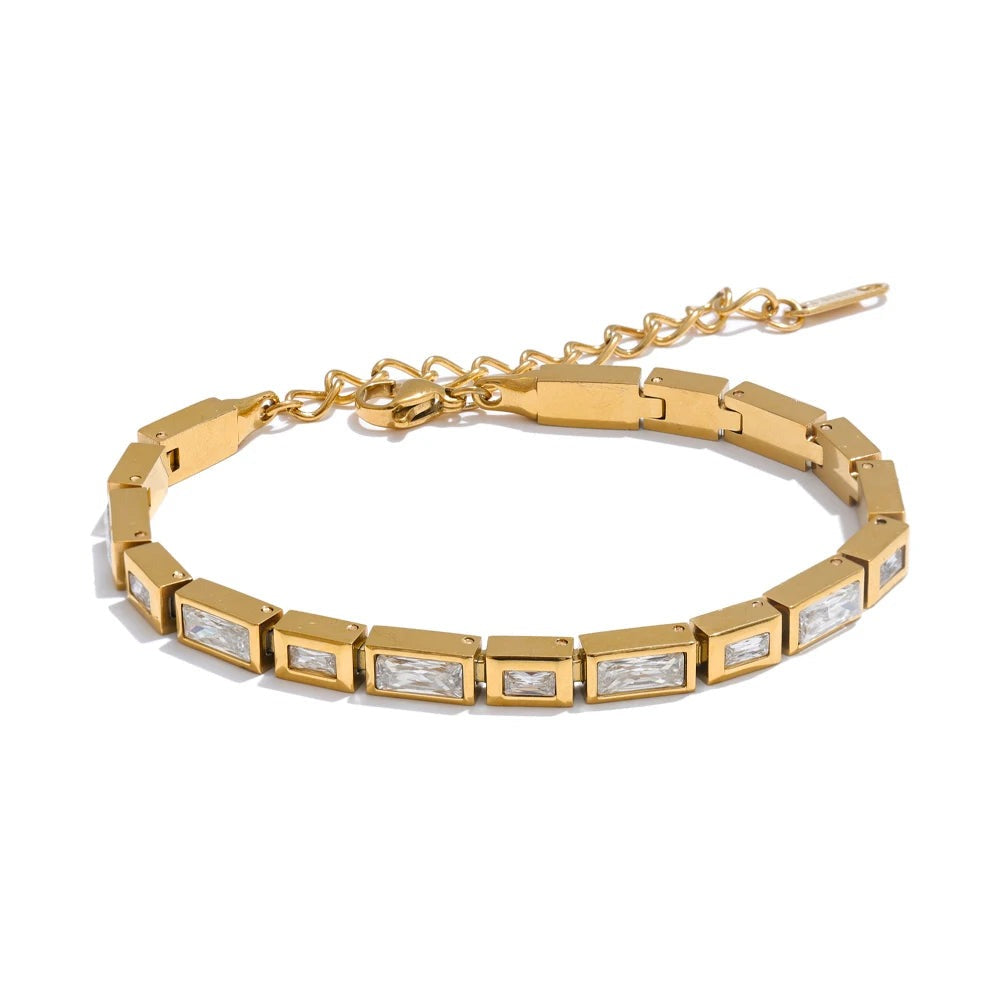 Cubic Zirconia Geometric Chain Bracelet — Gold-Plated Stainless Steel with Cubic Zirconia · PS1955