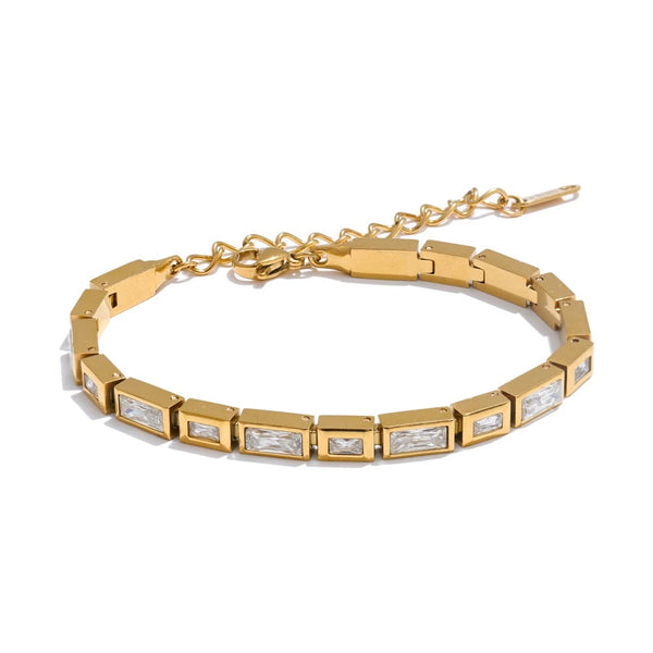 Cubic Zirconia Geometric Chain Bracelet — Gold-Plated Stainless Steel with Cubic Zirconia · PS1955