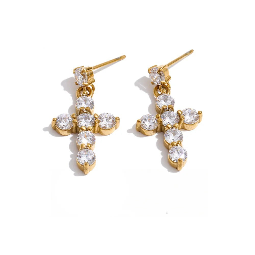 Cubic Zirconia Geometric Earrings — Gold-Plated Stainless Steel with Cubic Zirconia · PS1304