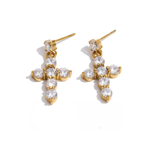 Cubic Zirconia Geometric Earrings — Gold-Plated Stainless Steel with Cubic Zirconia · PS1304