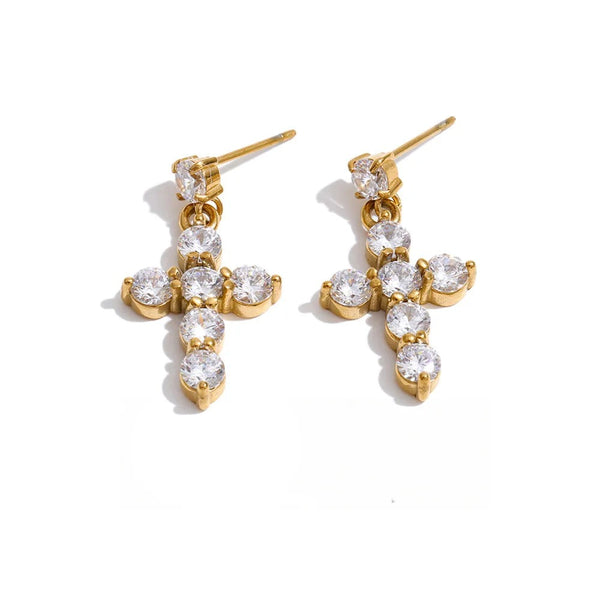 Cubic Zirconia Geometric Earrings — Gold-Plated Stainless Steel with Cubic Zirconia · PS1304