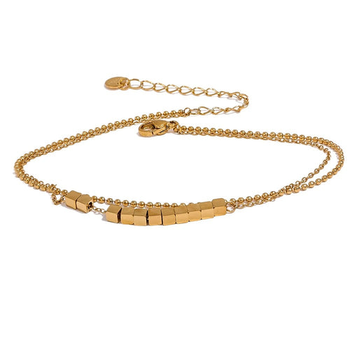 Beaded Geometric Chain Anklet — Gold-Plated Stainless Steel · PS2297