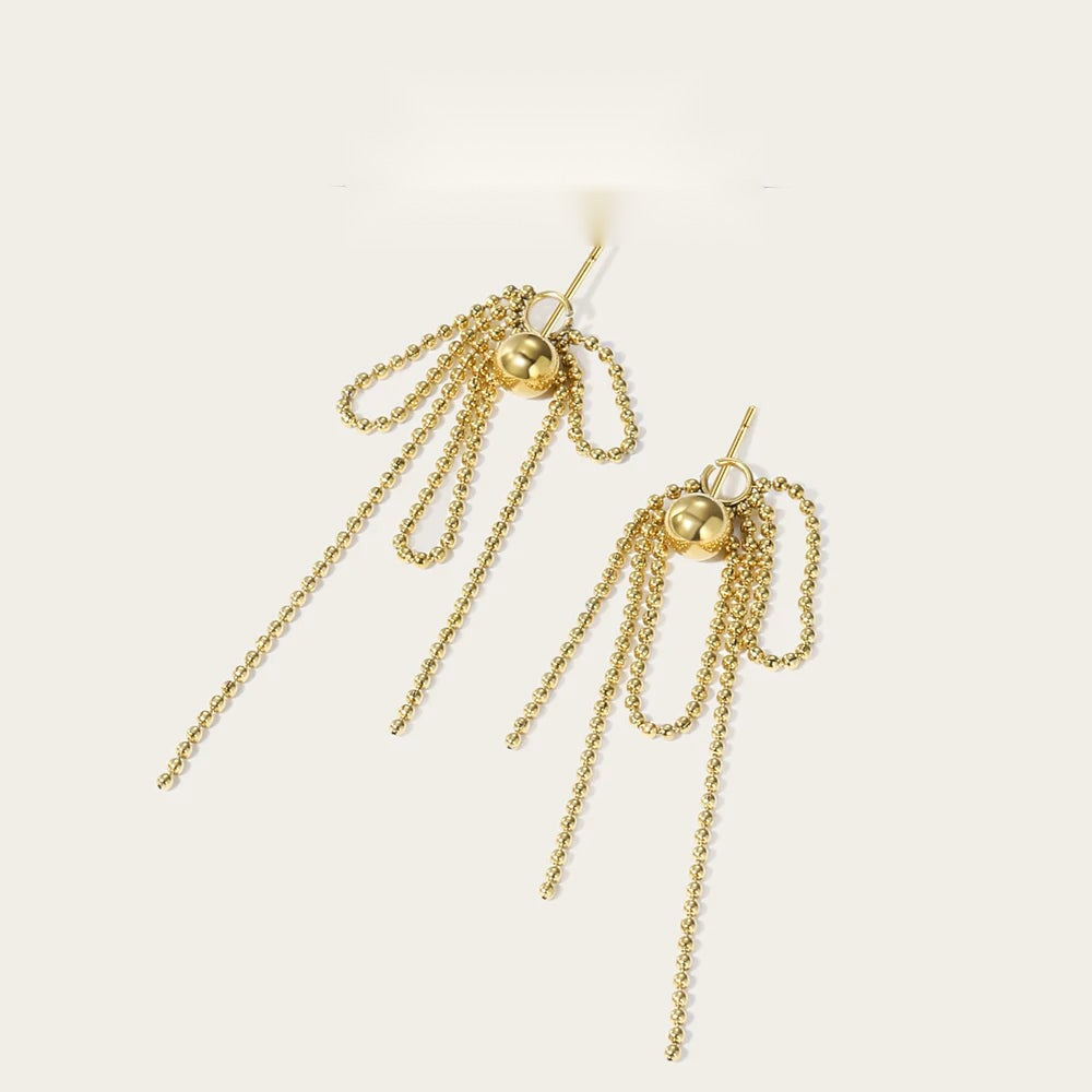 Stud Drop Tassel Earrings Metal Texture — 316L Stainless Steel · PS433