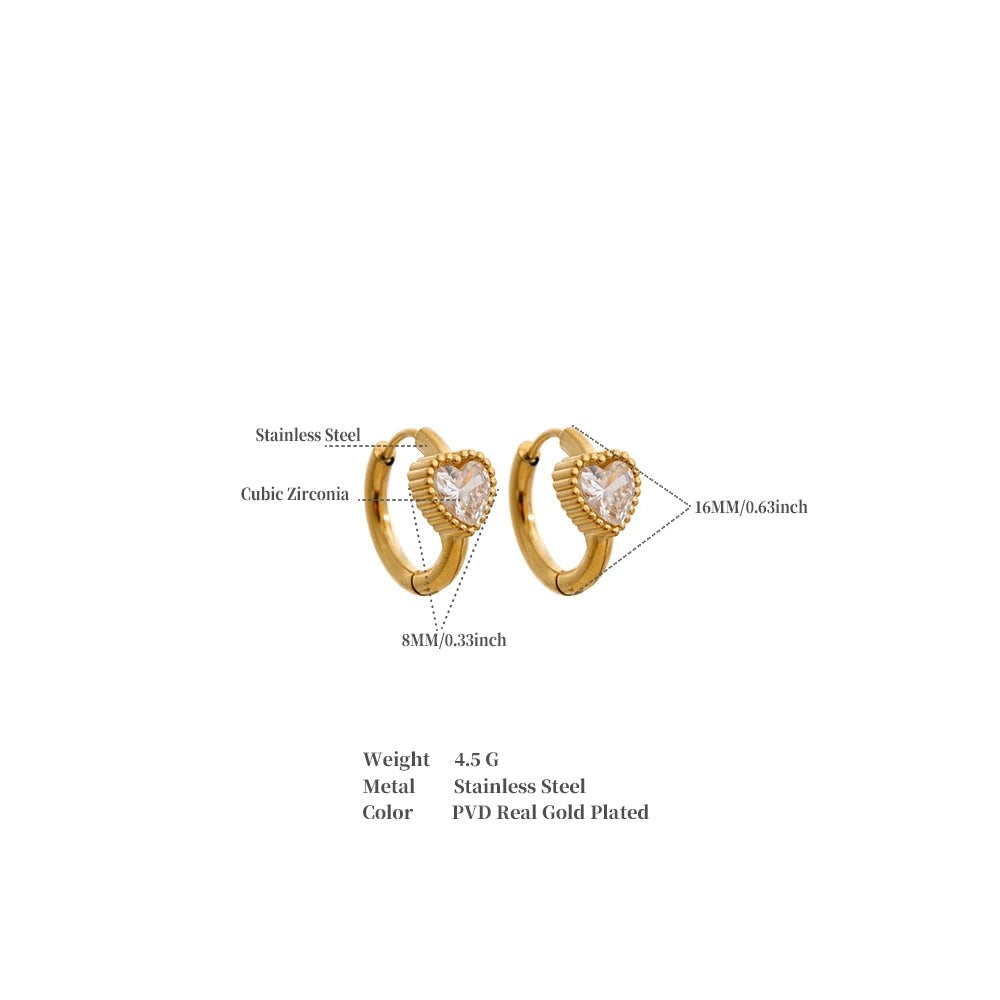 Cubic Zirconia Heart Earrings — 14K Gold-Plated Stainless Steel with Cubic Zirconia · PS1419