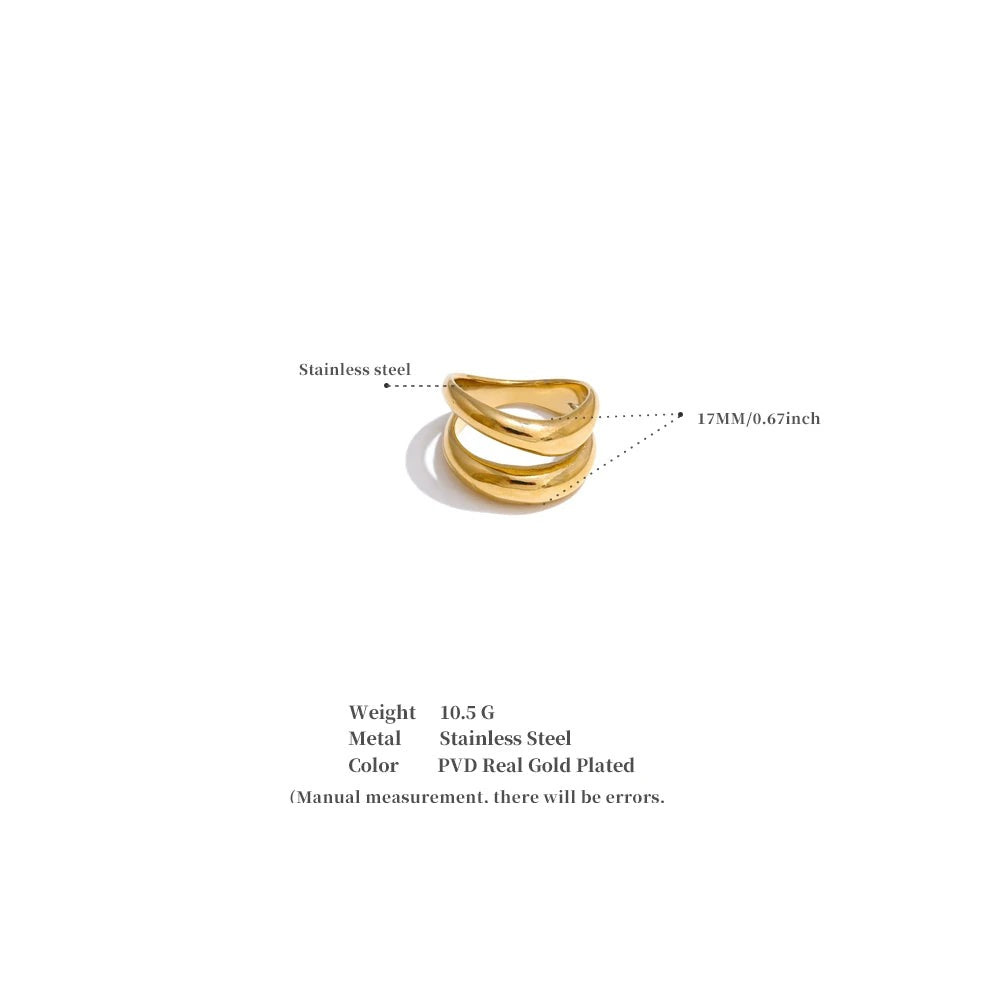 Geometric layered ring in gold-plated stainless steel.