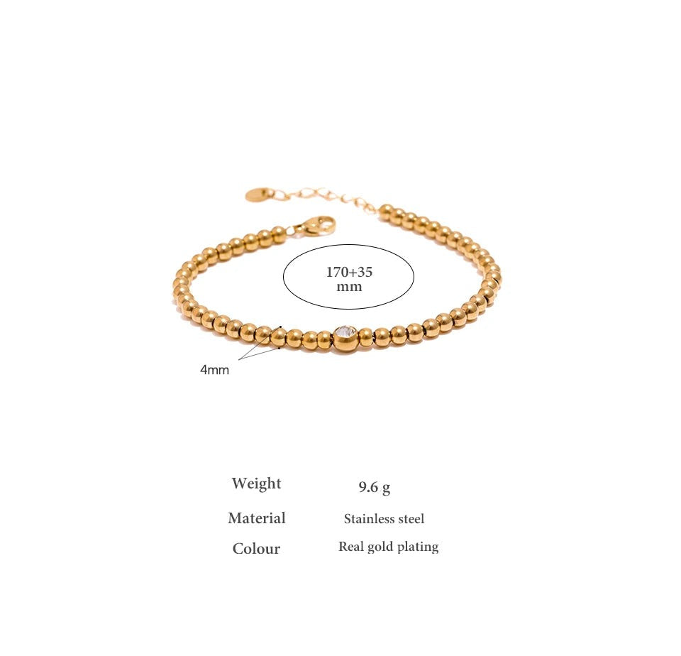 Cubic Zirconia Beaded Geometric Bracelet — Gold-Plated Stainless Steel with Cubic Zirconia · PS1573