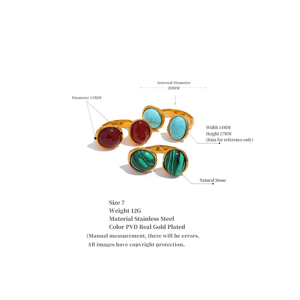 Red natural stone vintage ring in 18K gold-plated stainless steel with natural stone.