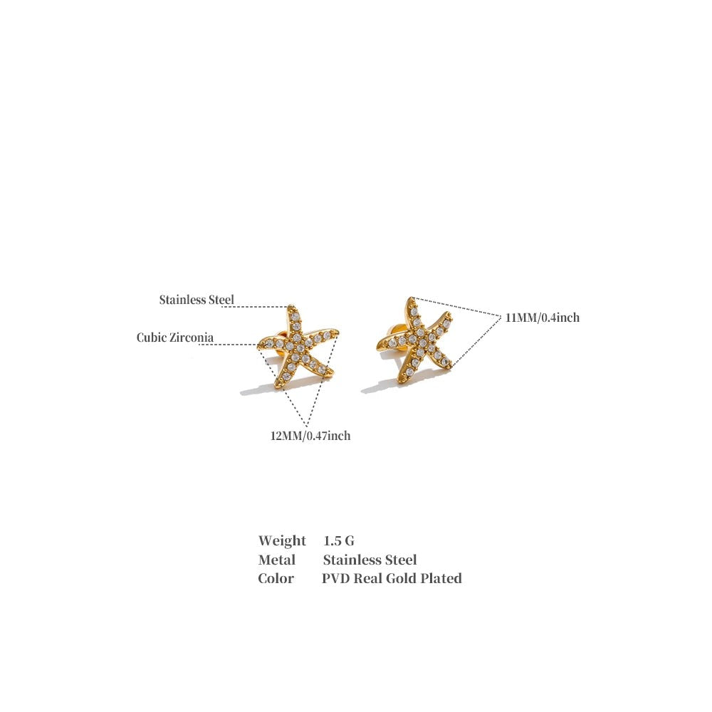 Cubic Zirconia Star Earrings — Gold-Plated Stainless Steel with Cubic Zirconia · PS1525