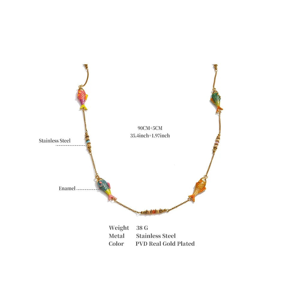 Enamel geometric chain necklace in gold-plated stainless steel with enamel.