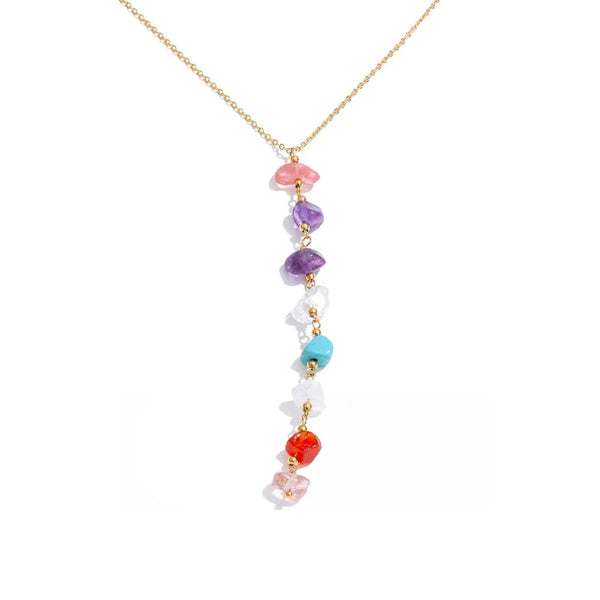 Gold-plated stainless steel necklace with natural stone and resin beads.